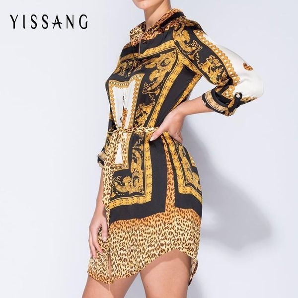 

yissang leopard women dress chic casual mini dresses 2018 summer autumn elegant party ladies dress1, Black;gray