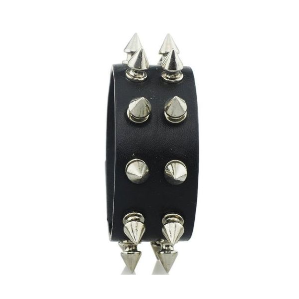 

rock cone stud spikes rivet gothic punk wide cuff leather hiphop bangle brace qylllk, White