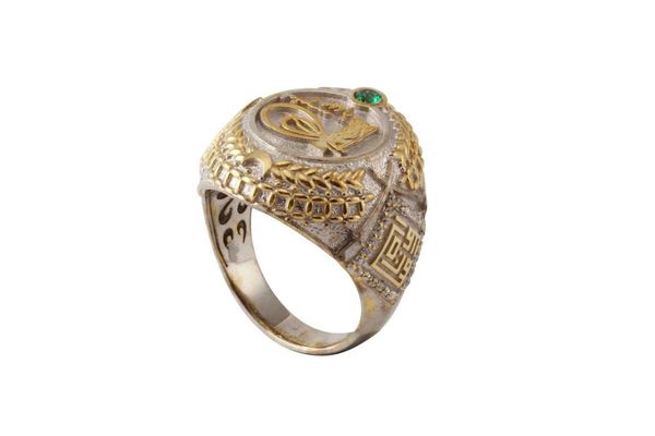 

yavuz sultan selim themed ottoman silver men's ring, Golden;silver