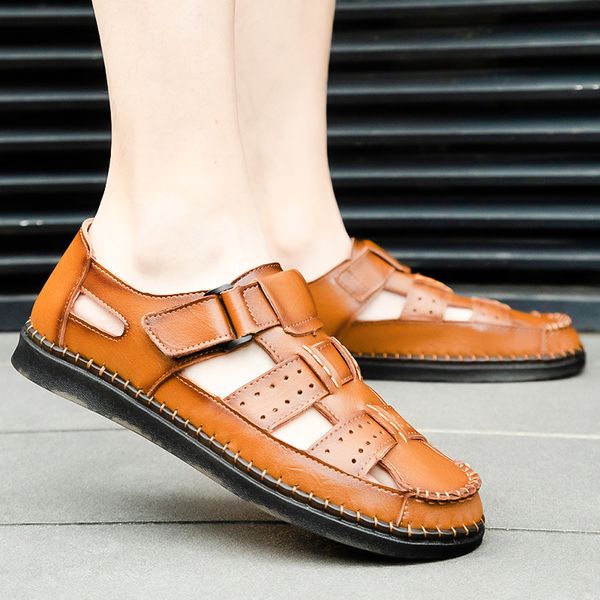 

new fashion summer men genuine leather sandals business comfortable casual shoes men outdoor beach sandals big size 39-45 t200420, Black