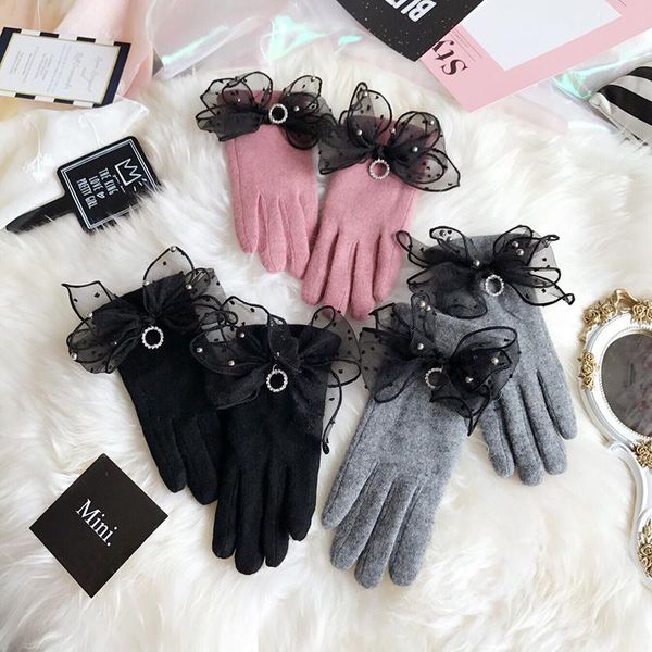 

fashion winter women cashmere wool warm touchscreen gloves driving mittens black pink elegant ladies female gloves agb609, Blue;gray