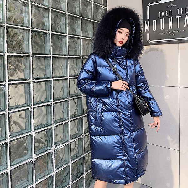 

2019 silver long winter jas park women shiny big size katoen losse down glossy waterproof jassen gqsnx, Black
