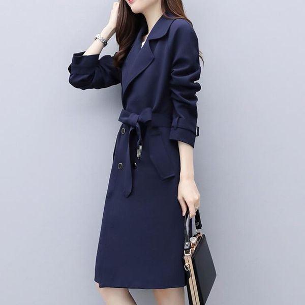

2021 new arrival fashion casual spring autumn long trench coat for women feminine female coat plus size outerwear x779, Tan;black