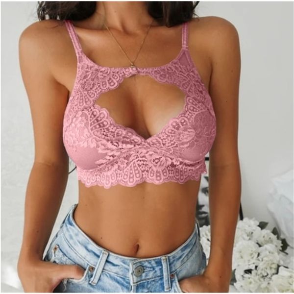 

fashion bralette bras for women floral lace wireless underwear deep v hollow female push up bra lingerie, Red;black