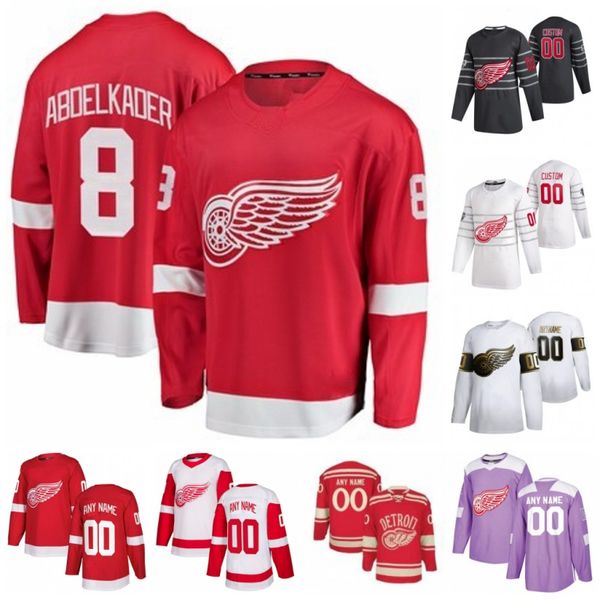 

custom justin abdelkader madison bowey michael rasmussen niklas kronwall patrik nemeth robby fabbri 2020 hockey jerseys stitched, Black;red