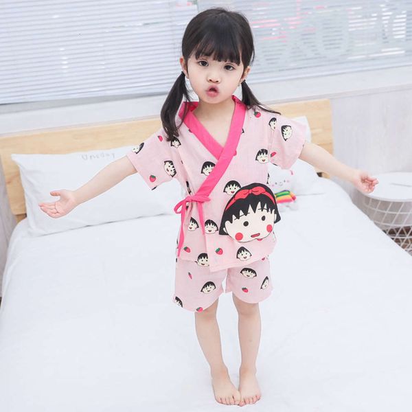 

boys' air children's new pajamas conditioning summer 2020 cotton hemp thin short sve girls' home cloth, Blue;red