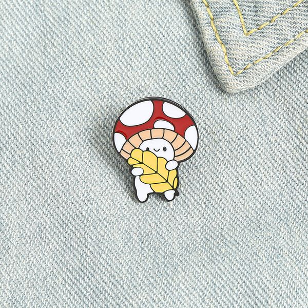 

cartoon cute mushroom enamel pins colors creative wheat ears brooches for kids gift lapel pins clothes bags, Gray
