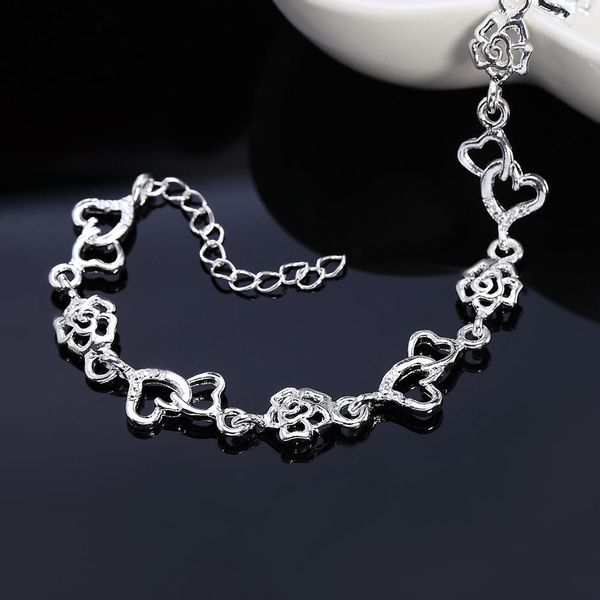 

beautiful women bracelet heart lovely flower chain fashion wedding party silver cute lady nice bracelet jewelry lh009 h jlljmr, Black