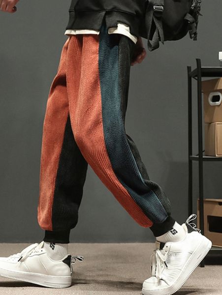 

men colorblock drawstring waist joggers w82l#, Black