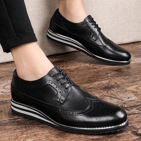 

oxford mens dress shoes fashion formal business lace-up genuine leather brogur minimalist wedding party shoes for men, Black