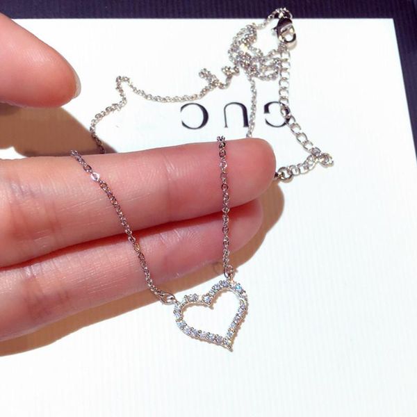 

buyee 925 серебрянные простые ожерелья цепь женщины блестящий циркон loves сердца свадебные ожерелье для женщин моды партии ювелирных издели, Silver