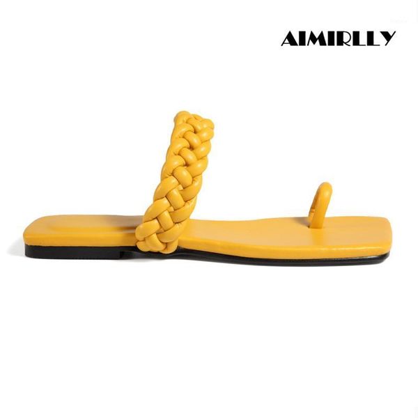 

summer women's square sole flip flops sandals beach shoes braided strap flats mules slipper ladies causal footwear comfort1, Black