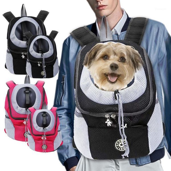 

outdoor pet dog carrier bag portable out double shoulder portable travel backpack teddy pet dog front bag mesh backpack head1
