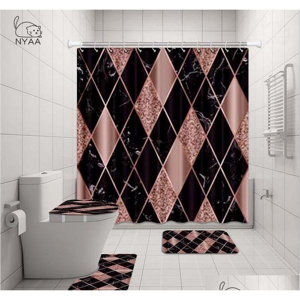 

nyaa 4 pcs mosaic decoration shower curtain pedestal rug lid toilet cover mat bath mat set for bathr qylote ppshop01