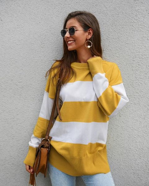 

women's sweaters knit pullover autumn winter long sleeve european style christmas woman sweater fashion striped sweater1, White;black