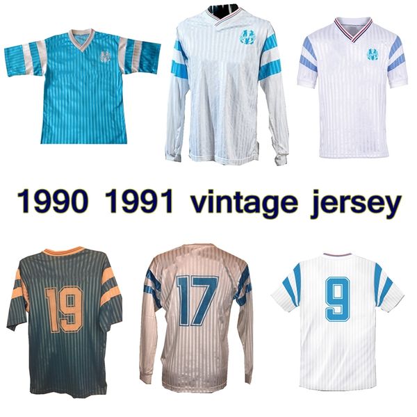 

1990 1991 olympique de marseille retro soccer jerseys 90 91 papin boli casoni waddle pele stojkovic vintage classic football shirt, Black;yellow