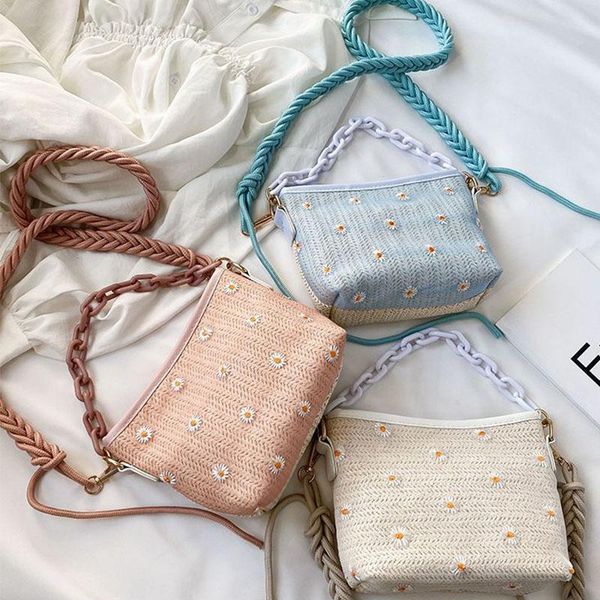 

women's fashion knitting chain messenger crossbody bags small daisy embroiderybag acrylic chain handbag