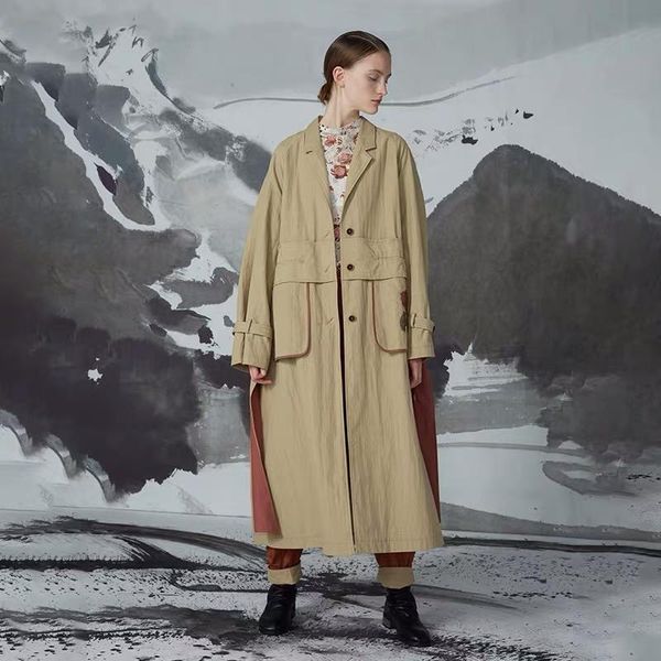 

women's trench coats fall winter 2021 collection embroidered khaki oversized long coat women, Tan;black