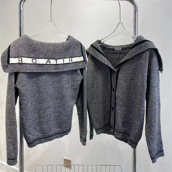 

chaopai autumn new navy style knitted urban leisure stripe cardigan sweater coat, White