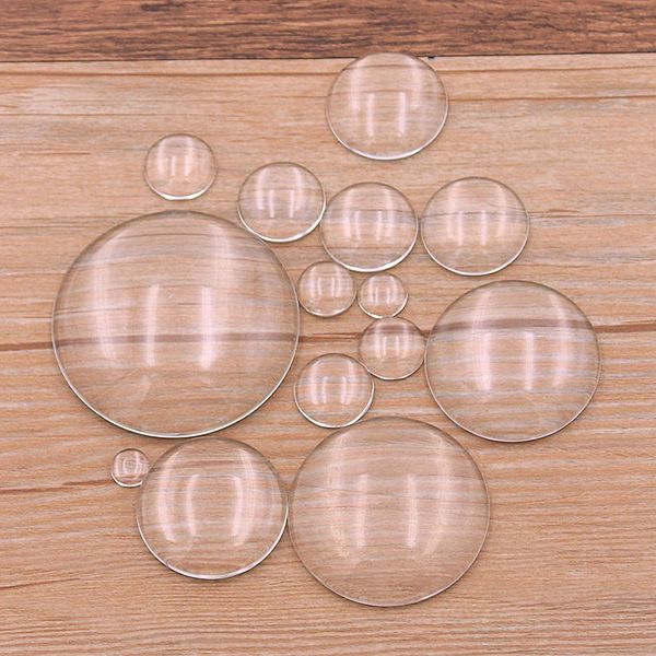 

1pack 14 sizes round flat back glass 8-45mm transparent clear crystal cabochon cameo for diy jewelry making findings, Blue;slivery