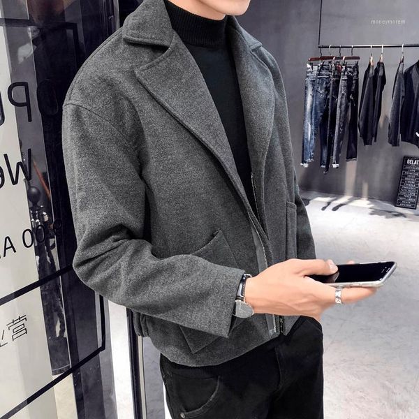 

winter new short wool coat men cotton thick warm fashion british wind jacket man streetwear solid color casual male clothes1, Black