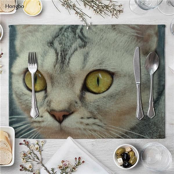 

cat dog pattern cotton linen western pad placemat insulation cloth dining table mat coasters kitchen accessories 40x30cm h wmtwbj