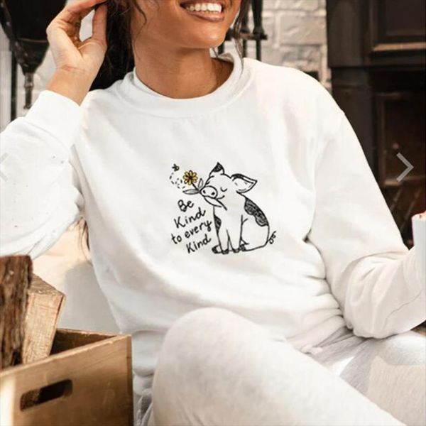 

be kind to every kind pig sweatshirt women vegan hoodies kawaii harajuku long sleeve jumper causal streetwear dropshipping, Black