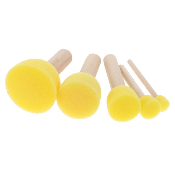 

5 pieces wooden handle stencil sponge brush craft art painting tools yellow