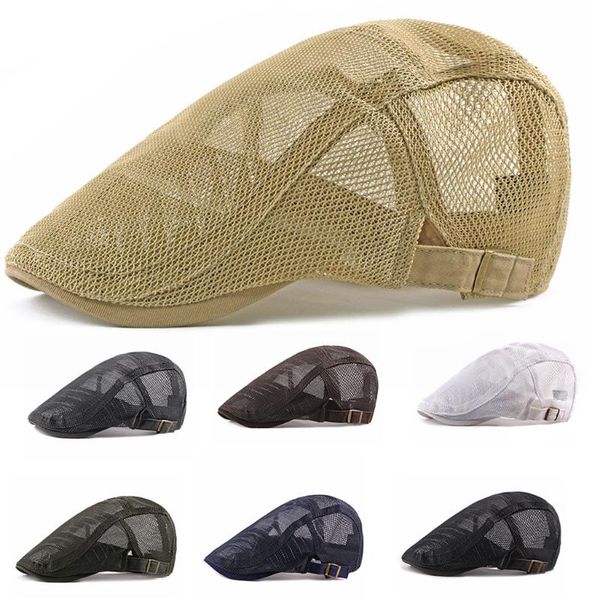

beret caps for men women breathable mesh summer hat newsboy ivy cabbie gatsby outdoor hats brand adjustable flat cap, Blue;gray
