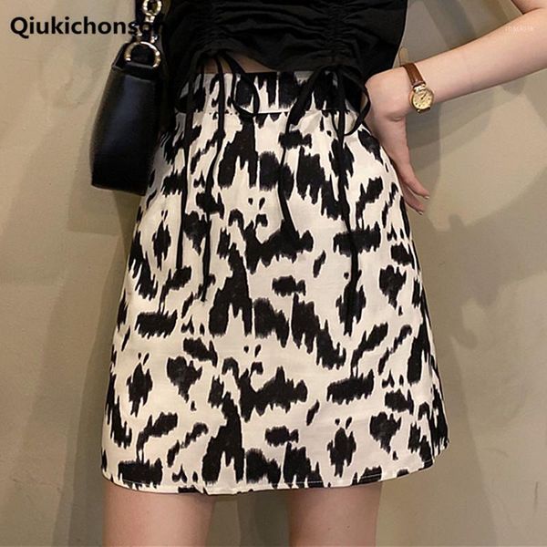 

kawaii cow print skirt women summer high waisted a-line short skirt teen girls harajuku wrap mini jupe1, Black
