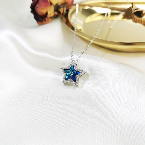 

fashion s925 sterling silver necklace female five-pointed star necklace fashion austrian crystal pendant clavicle chain xingx set chain whol