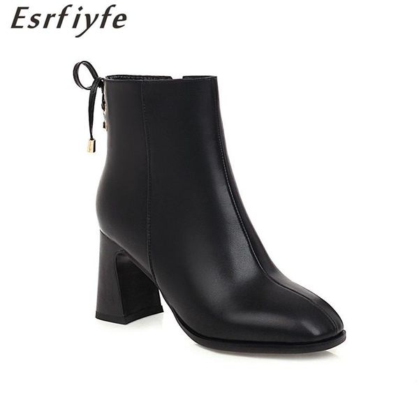 

esrfiyfe 2020 new large size 34-48 women ankle boots outdoor booties autumn woman solid color high heels square toe shoes woman, Black