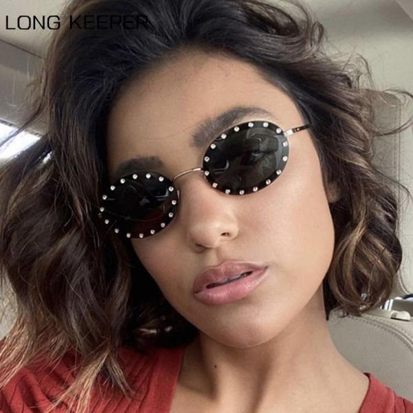 

sunglasses small rimless crystal women designer diamond oval sun glasses female driving eyewear uv400 oculos, White;black