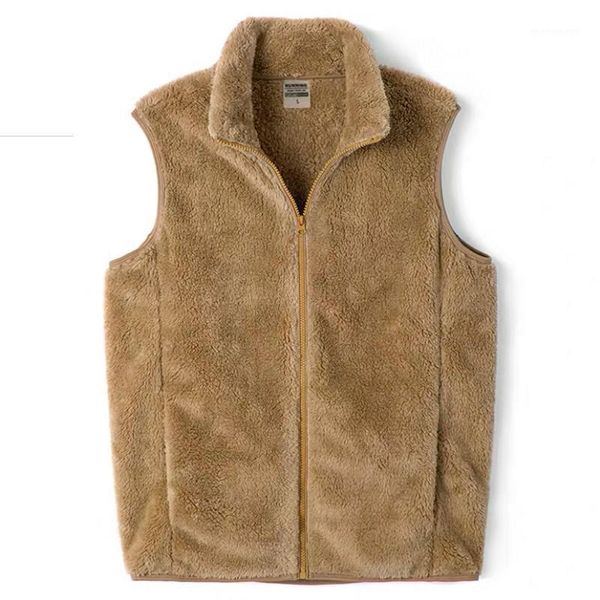

men's vests versatile warm vest outdoor flannel autumn winter coral men's loose large stand collar sleeveless jacket man1, Black;white