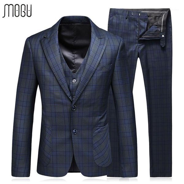 

mogu lattice three pieces slim fit party dress 2021 autumn new fashion plaid wedding men suit costume asian size 5xl men's suit1, White;black