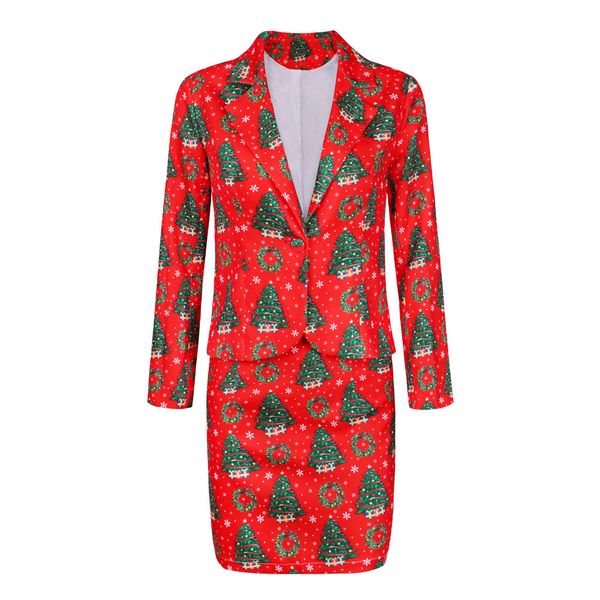 

lapel 2021 new printed sleeve floral christmas + skirt suit 1 2cws, Black;white
