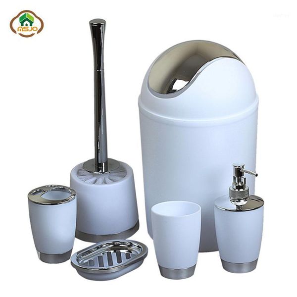 

msjo bathroom decoration set 6pcs shampoo dispenser trash can soap dish toothbrush holder cup bathroom accessories1