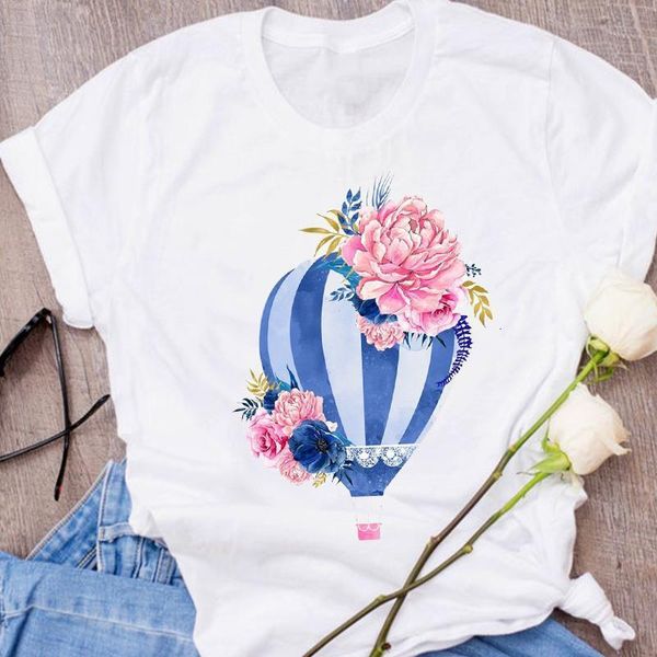 

женщины графические дамы 90s camisas mujer цветок печатные повседневная цветочная печатная одежда одежда леди tees топы женские футболка жен, White