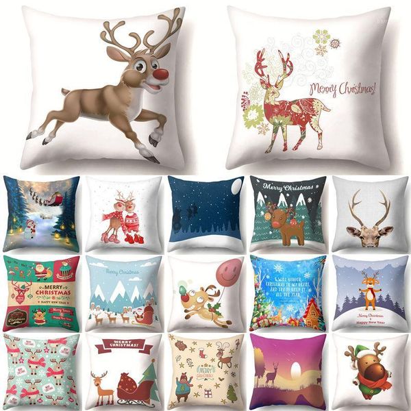 

1pcs deer pattern christmas cushion cover decorative throw pillow xmas new year decor polyester pillowcase home decoration 405431