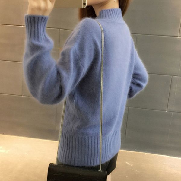 

осень зима 2020 pulloversweater пуловер женский корейский свободно половина высокий воротник сплошной цвет твист пуловер дном свитер ddzzo, White;black