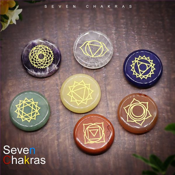 

7 pcs classic style oval and round shape many colors quartz stone pendant healing chakra jewelry, Silver