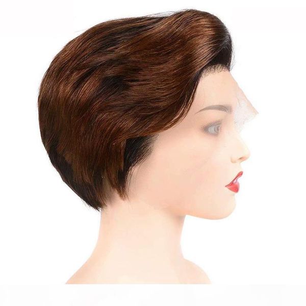 

8 inch ombre brown #1b 33 human hair lace front wigs 13x4 lace closure straight hair wigs for black women brazilian virgin hair, Black;brown