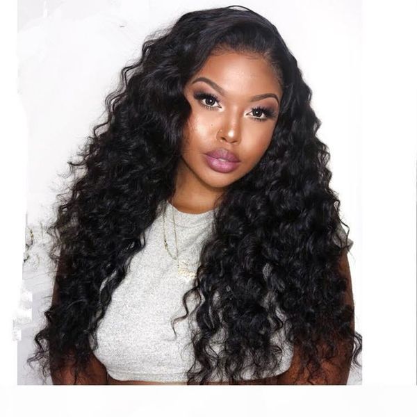 

360 lace frontal wigs 130% density brazilian remy loose deep curly lace front human hair wigs for women black wig 360 lace wig, Black;brown