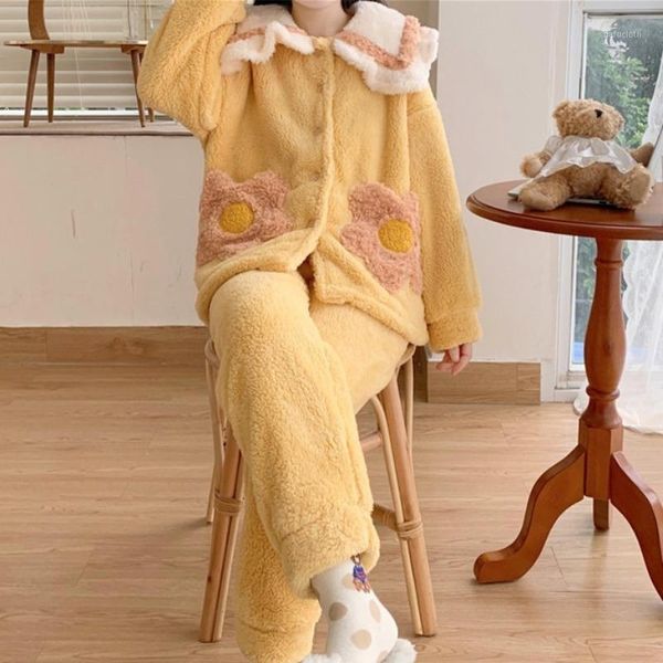 

2020 pajama woman winter autumn leisure all-match plush velvet warmth sleepwear loose cute pajamas home service two-piece suit1, Black;red
