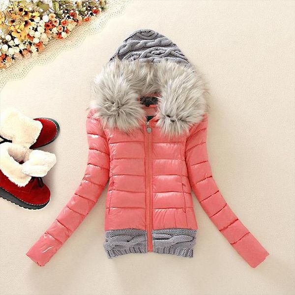 

short slim womens parkas winter coat fur collar hooded cotton padded knitting warm coats jackets outwear black parka 354