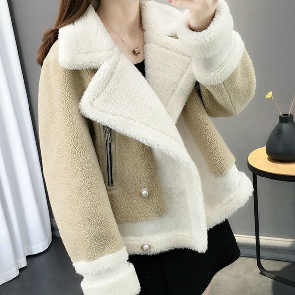 

2021 new casacos pele cordeiro de inverno feminino curto fofo 84hv, Black