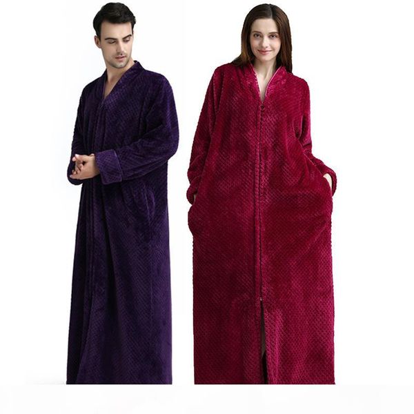 

winter thermal plus size extra long thick grid man flannel bathrobe pregnant zipper warm bath robe dressing gown, Black;brown