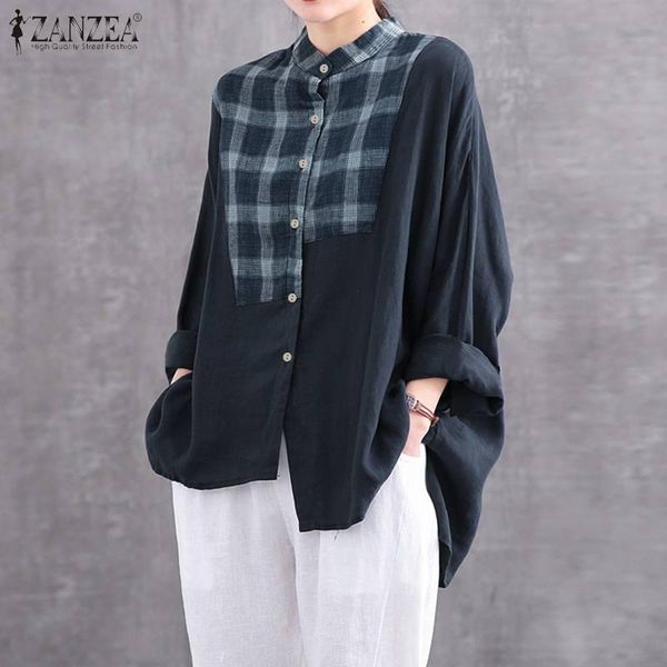 

kaftan women's check blouse 2020 zanzea spring shirts casual long sleeve blusas female button patchwork plus size tunic, White