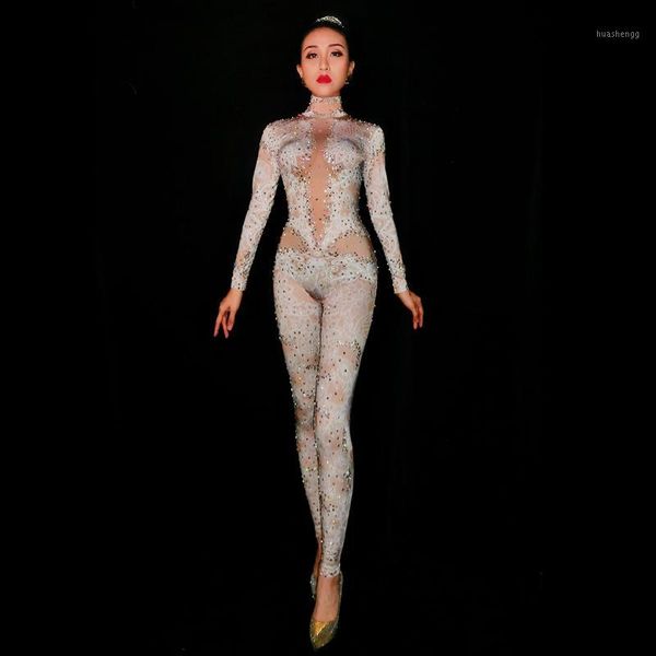 

rhinestones jumpsuit leggings stretch costume women nightclub party wear dance bodysuit fashion rompers1, Black;red