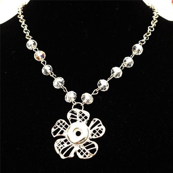 

crystal flower necklace metal 12mm snap buttons pendant choker fashion jewelry for women1, Golden;silver